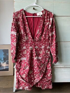 Cleobella Floral Deep V Wrap Dress in Rhubarb Red and Cream